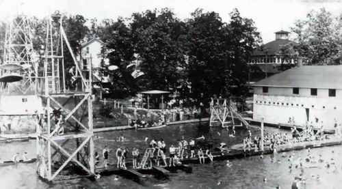 Vintage swimming area with diving platforms